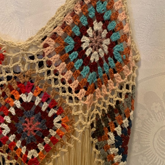 Granny square Colorful Crochet Knit tank Top Era Vanity boho festivals hippie - Picture 8 of 12